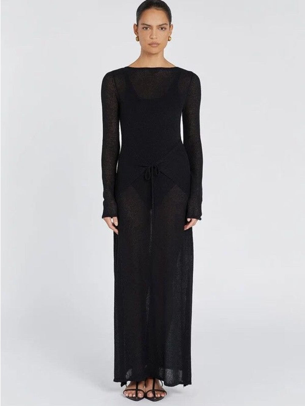 DISSH Black Long Sleeve Knot-Front Maxi Dress